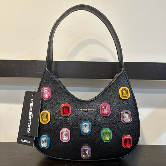 Karl Lagerfeld Paris Desi Small Black Leather Hobo - Picture 3 of 10